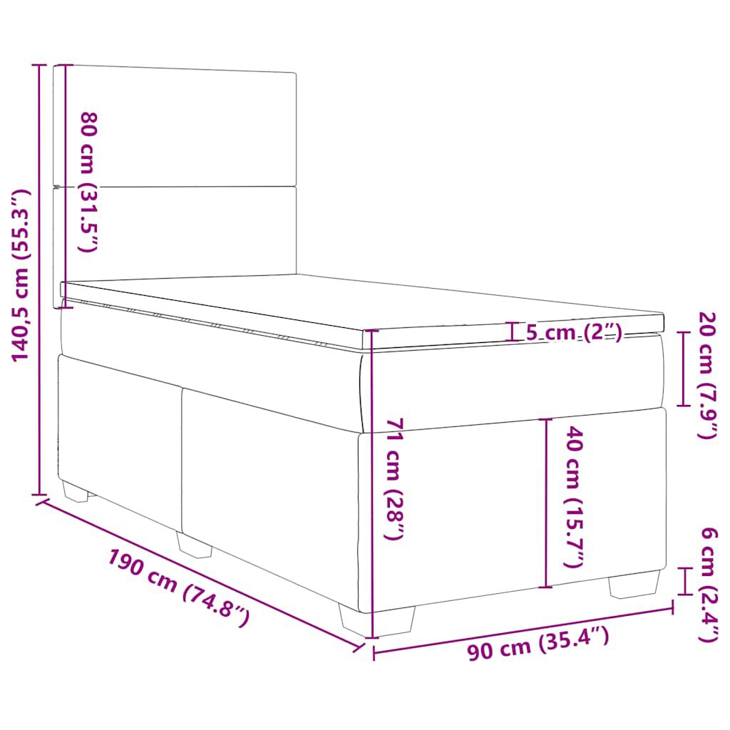 vidaXL Κρεβάτι Boxspring με Στρώμα Σκούρο Πράσινο 90x190 εκ. Βελούδινο