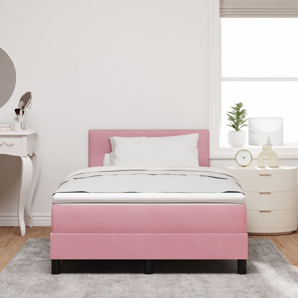κρεβάτι box spring vidaXL με στρώμα ροζ 120x200 εκ. βελούδο
