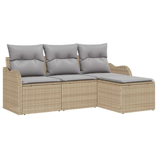 vidaXL Σετ Καναπέ Κήπου με μαξιλάρι 4 pcs Μπεζ Πολυ ράταν