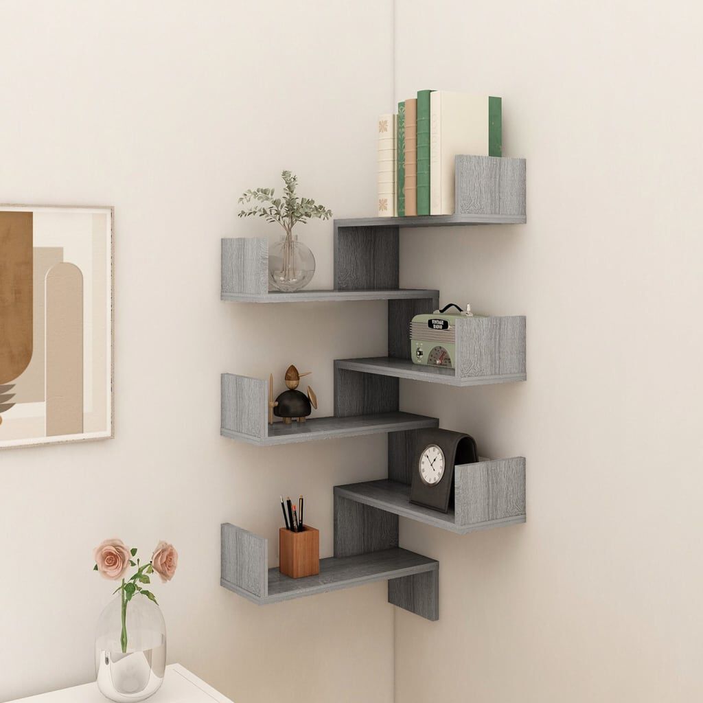 vidaXL Γωνιακές Ραφιέρες Τοίχου 2 τεμ Γκρι Sonoma 40x40x50εκ Επ. Ξύλο