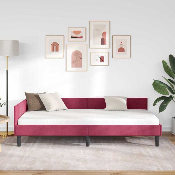 vidaXL Πλαϊνό Κρεβάτι Μπορντό 90 x 190 cm Βελούδο και Στιβαρή ξυλεία
