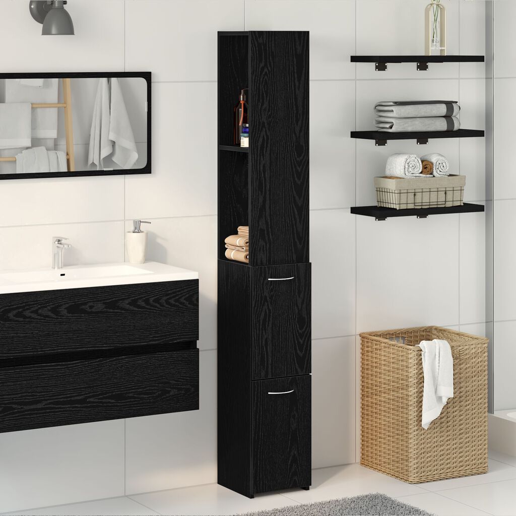 vidaXL Ντουλάπα Μπάνιου Μαύρη Δρυς 25x25x170 εκ από Επεξεργασμένο Ξύλο