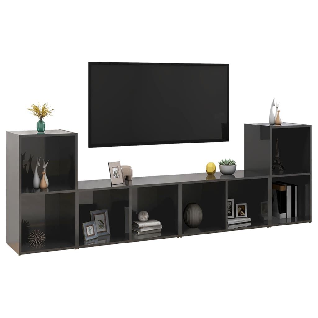 vidaXL Έπιπλα Τηλεόρασης 4 τεμ. Γυαλ. Γκρι 72x35x36,5 εκ. Επεξ. Ξύλο