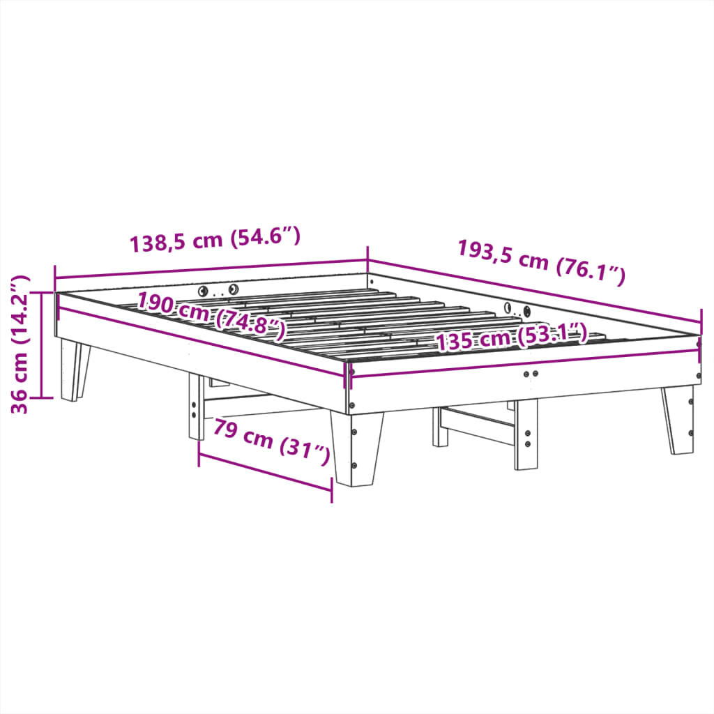 vidaXL Σκελετός Κρεβ. Χωρίς Στρώμα Λευκό 135x190 εκ Μασίφ Πεύκο