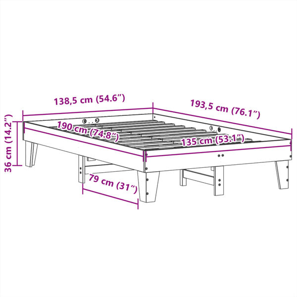 vidaXL Σκελετός Κρεβ. Χωρίς Στρώμα Λευκό 135x190 εκ Μασίφ Πεύκο