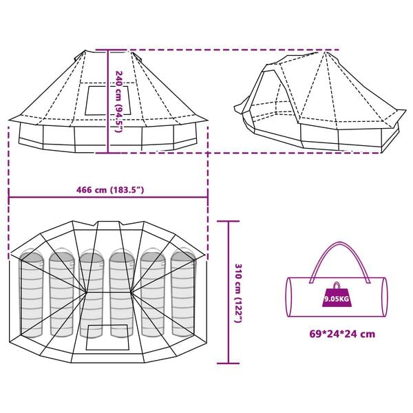 vidaXL Οικογενειακή Tipi Τέντα Πράσινη για 6 Άτομα Αδιάβροχη