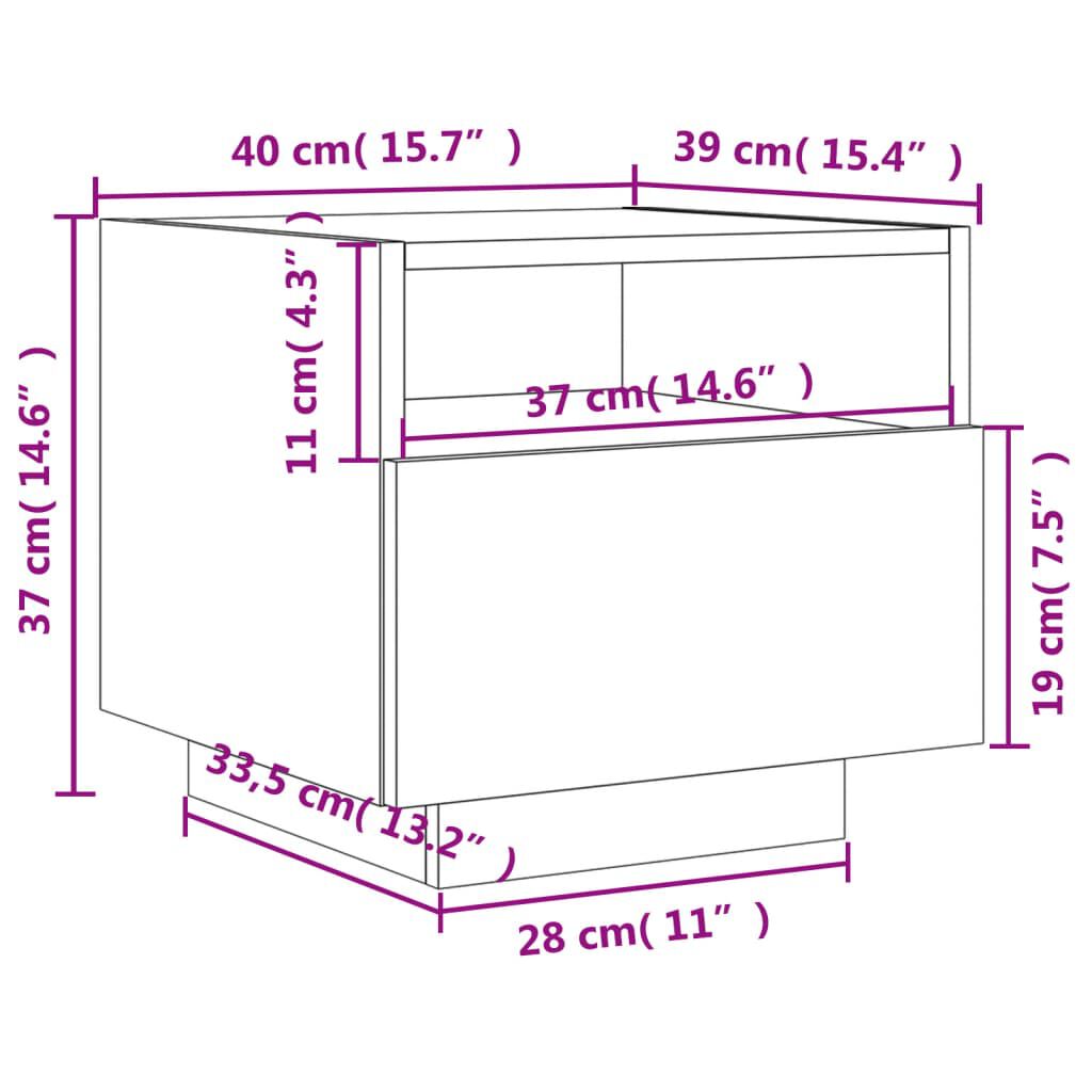 vidaXL Κομοδίνα με Φώτα LED 2 τεμ. Καπνιστή Δρυς 40 x 39 x 37 εκ.
