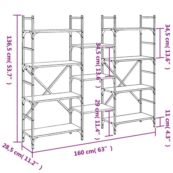 vidaXL Βιβλιοθήκη Μαύρη 160 x 28,5 x 136,5 εκ. από Επεξεργασμένο Ξύλο
