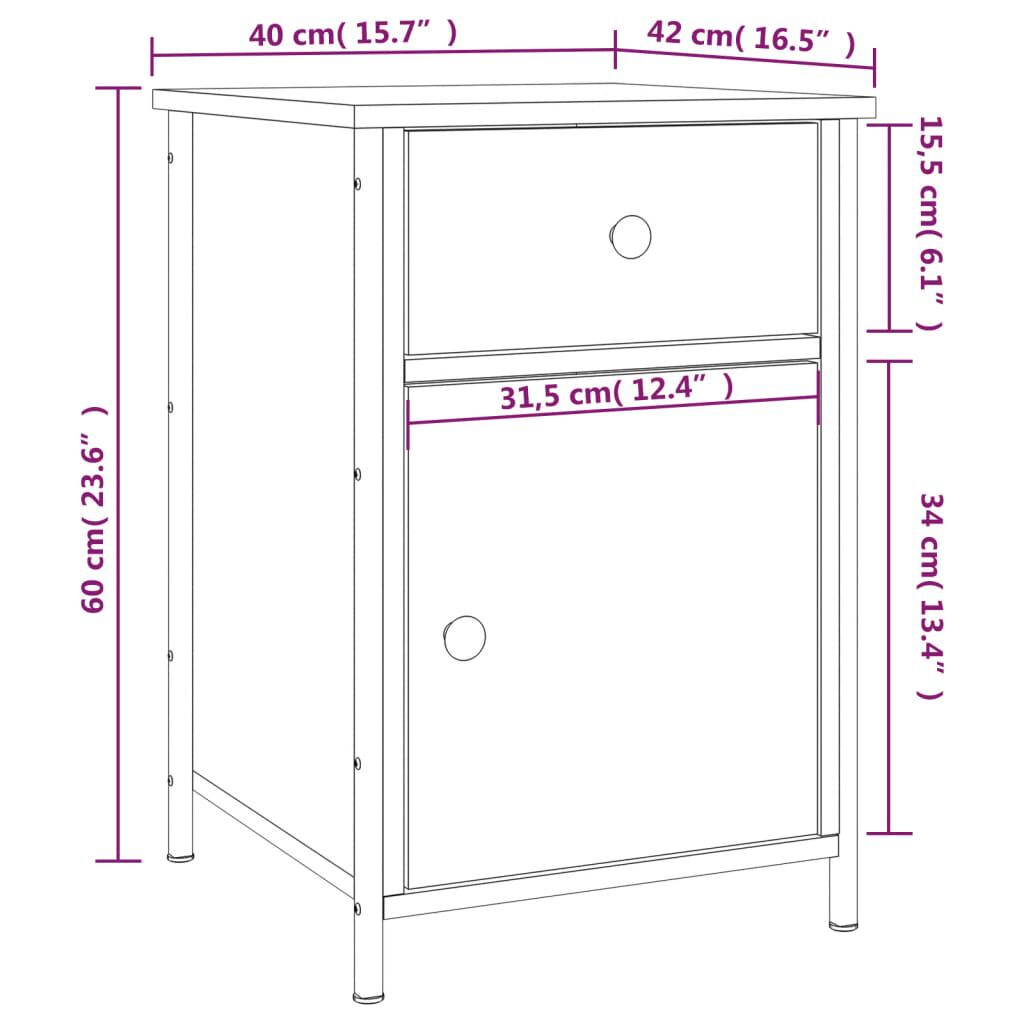 vidaXL Κομοδίνο Γκρι Sonoma 40 x 42 x 60 εκ. από Επεξεργασμένο Ξύλο