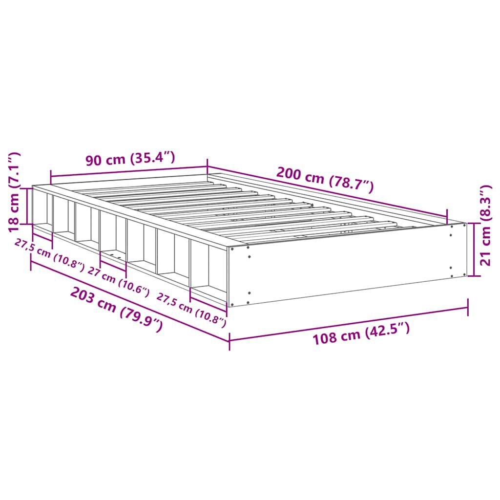 vidaXL Πλαίσιο κρεβατιού χωρίς στρώμα 90x200 cm μασίφ ξύλο δρυς