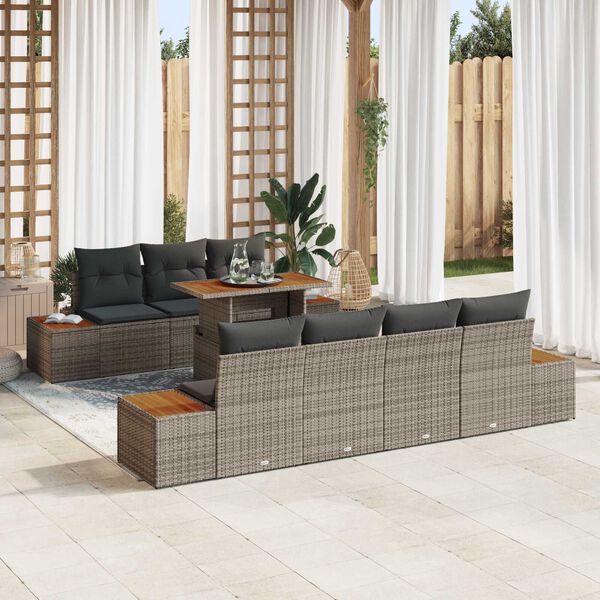 vidaXL Σετ Καναπέ Κήπου με αποθήκευση 8 pcs Γκρι Πολυ ράταν