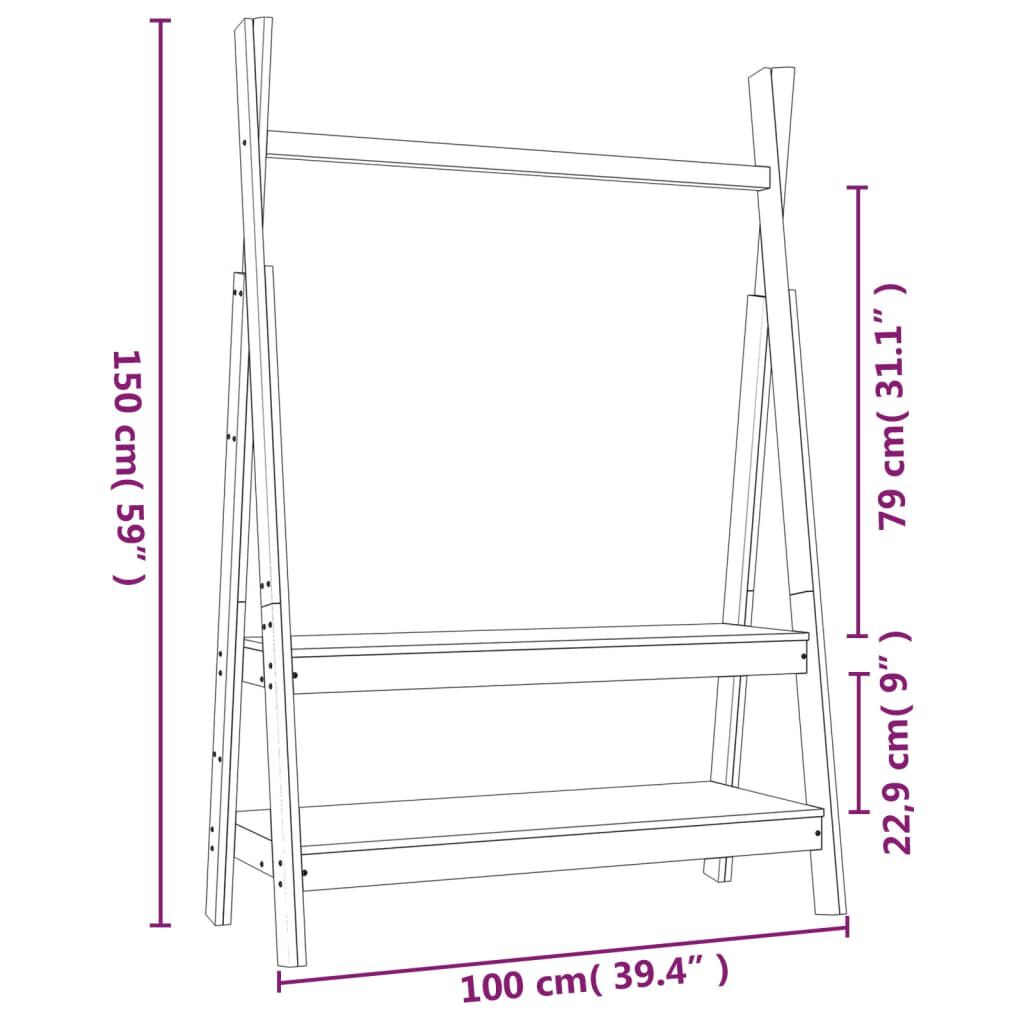 vidaXL Κρεμάστρα Ρούχων 100 x 45,5 x 150 εκ. από Μασίφ Ξύλο Πεύκου