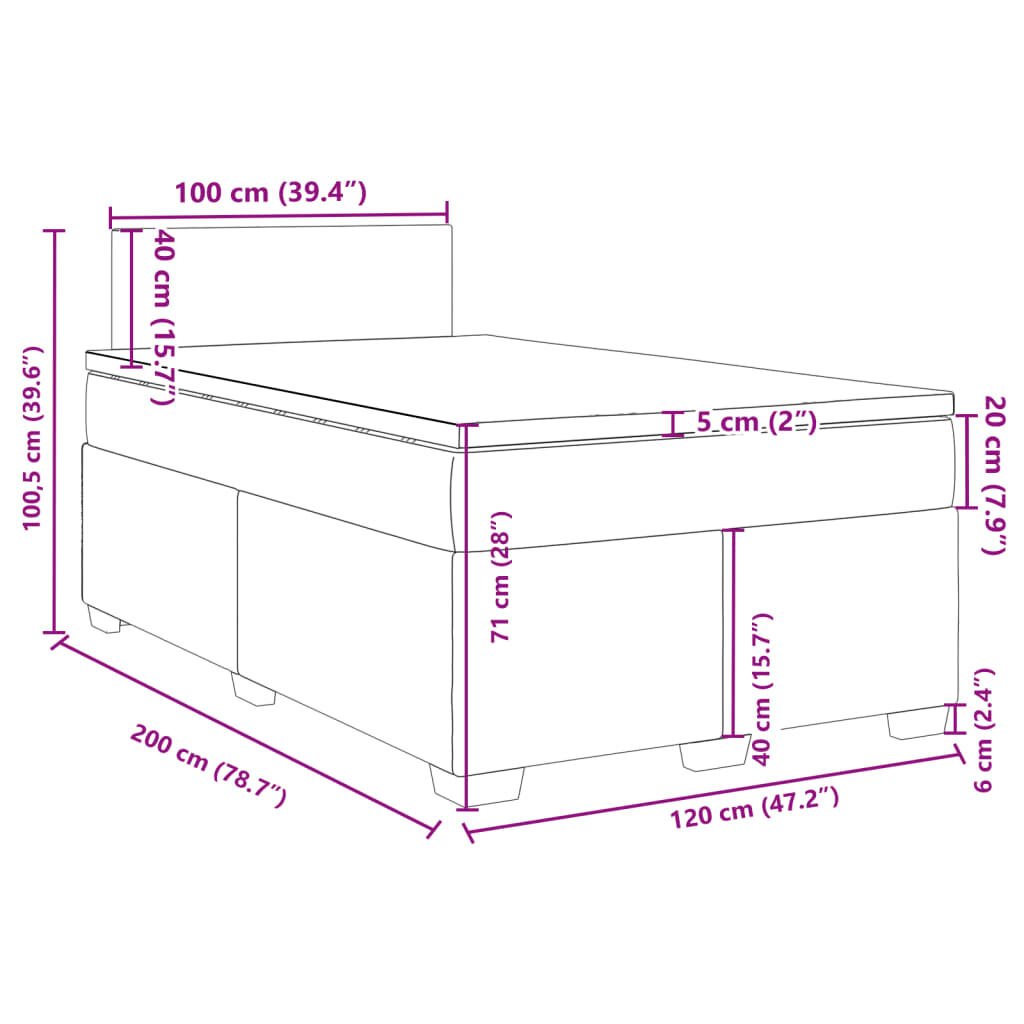vidaXL Κρεβάτι Boxspring με Στρώμα Ροζ 120x200 εκ. Βελούδινο