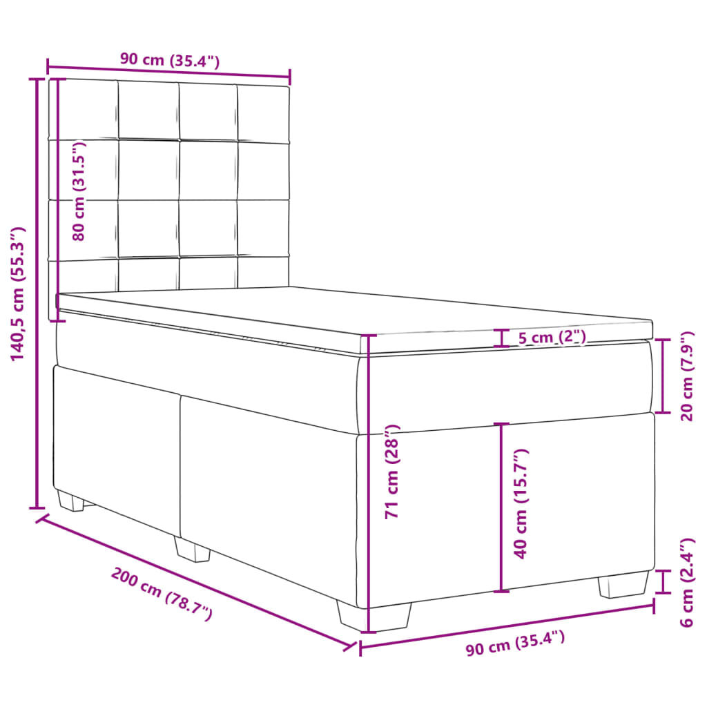 vidaXL Κρεβάτι Boxspring με Στρώμα Ανοιχτό Γκρι 90x200 εκ. Βελούδινο