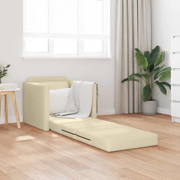 vidaXL Καναπές-Κρεβάτι Δαπέδου 2 σε 1 Κρεμ 112x174x55 εκ. Ύφασμα