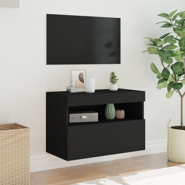 vidaXL Έπιπλο Τοίχου Τηλεόρασης με LED Μαύρο 60x30x40 εκ.