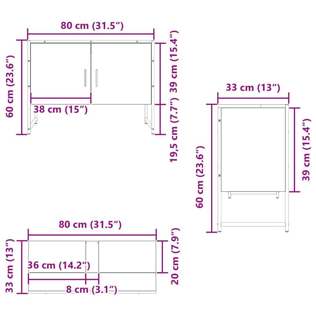 vidaXL Ντουλάπα Νιπτήρα Μπάνιου Μαύρης Δρυός 80x33x60 εκ. Μοριοσανίδες
