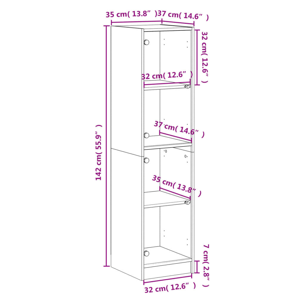 vidaXL Ντουλάπι Sonoma Δρυς 35 x 37 x 142 εκ. με Γυάλινες Πόρτες