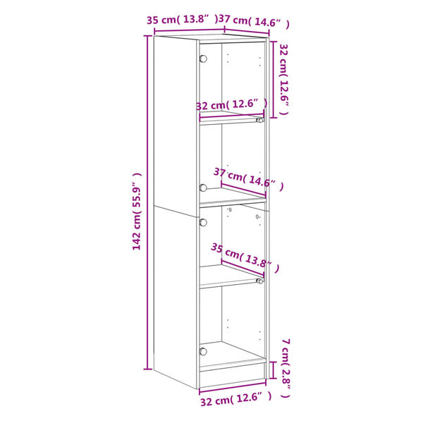 vidaXL Ντουλάπι Sonoma Δρυς 35 x 37 x 142 εκ. με Γυάλινες Πόρτες
