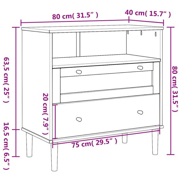 vidaXL Μπουφές SENJA Καφέ / Ρατάν 80 x 40 x 80 εκ. Μασίφ Ξύλο Πεύκου