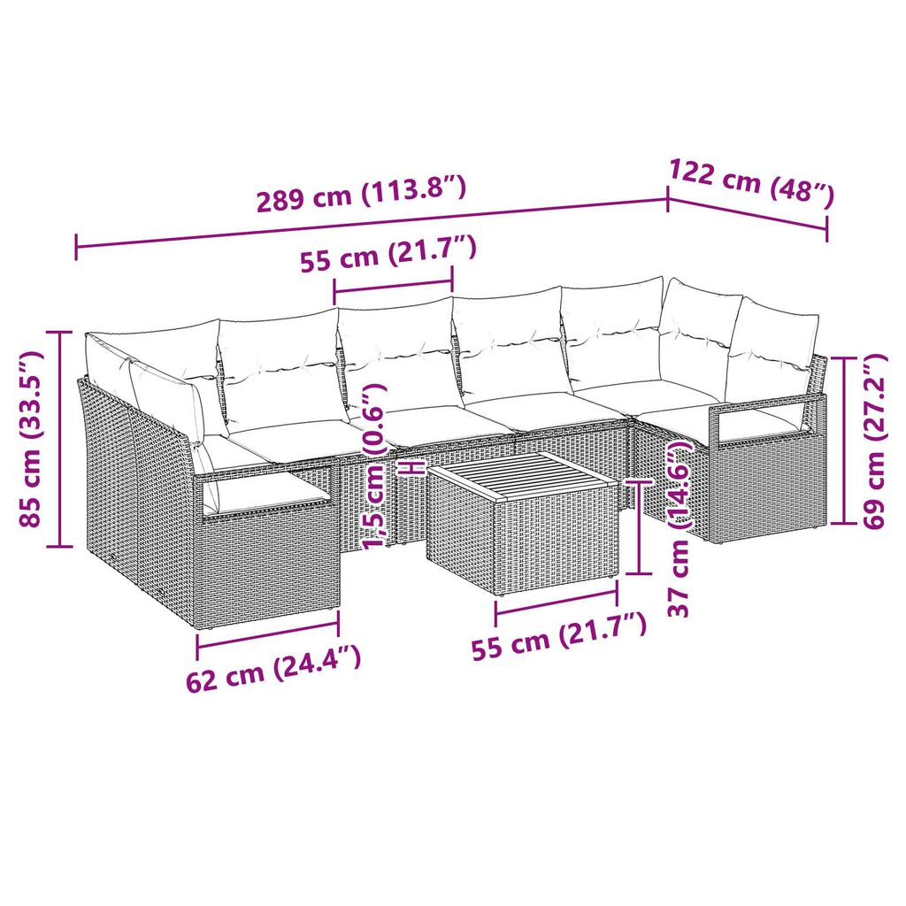 vidaXL Σετ Καναπέ Κήπου 8 pcs Μαύρο