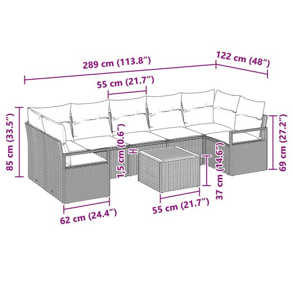 vidaXL Σετ Καναπέ Κήπου 8 pcs Μαύρο