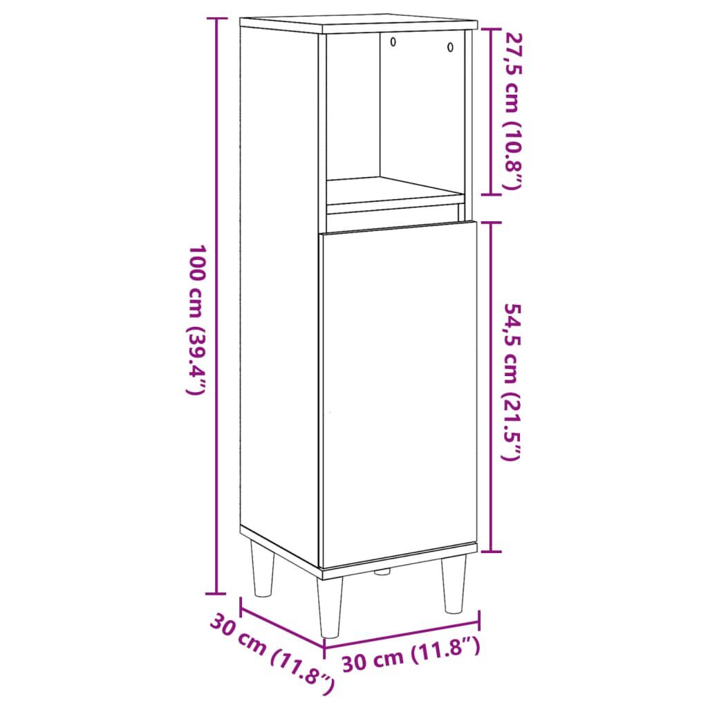 vidaXL Ντουλάπι μπάνιου Παλιό ξύλο 30x30x100 cm Κατασκευασμένο ξύλο