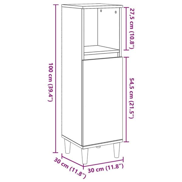 vidaXL Ντουλάπι μπάνιου Παλιό ξύλο 30x30x100 cm Κατασκευασμένο ξύλο