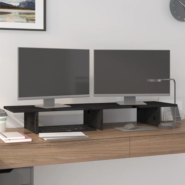 vidaXL Βάση Οθόνης Μαύρη 100x27x15 εκ. από Μασίφ Ξύλο Πεύκου