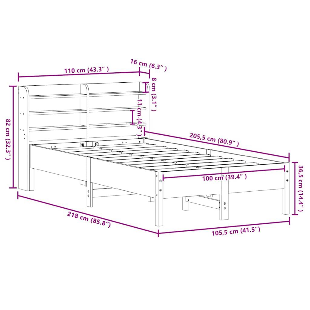 vidaXL Σκελετός Κρεβατιού Χωρίς Στρώμα Λευκό 100x200 εκ. Μασίφ Πεύκο