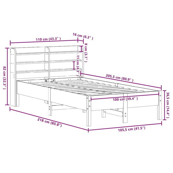 vidaXL Σκελετός Κρεβατιού Χωρίς Στρώμα Λευκό 100x200 εκ. Μασίφ Πεύκο