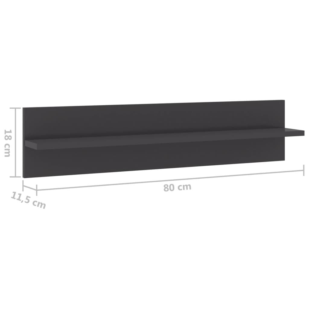 vidaXL Ραφιέρες Τοίχου 2τεμ Γυαλιστερό Γκρι 80x11,5x18 εκ Επεξ. Ξύλο