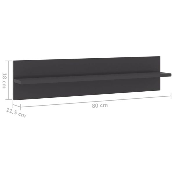 vidaXL Ραφιέρες Τοίχου 2τεμ Γυαλιστερό Γκρι 80x11,5x18 εκ Επεξ. Ξύλο
