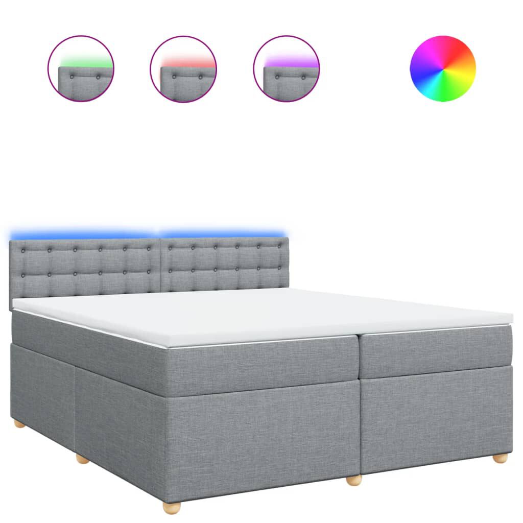 vidaXL Κρεβάτι Boxspring με Στρώμα Ανοιχτό Γκρι 200x200 εκ. Υφασμάτινο