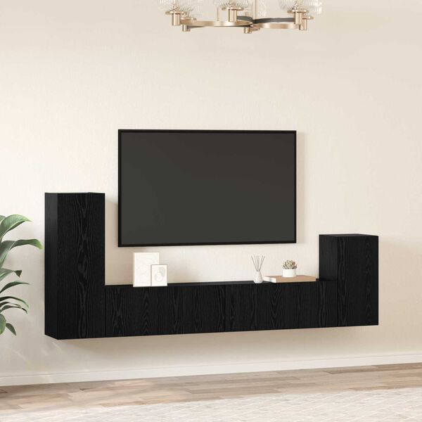 vidaXL Τηλεοπτική Κάβα Τοίχου 4 pcs Μαύρη Δρυς Επεξεργασμένο ξύλο
