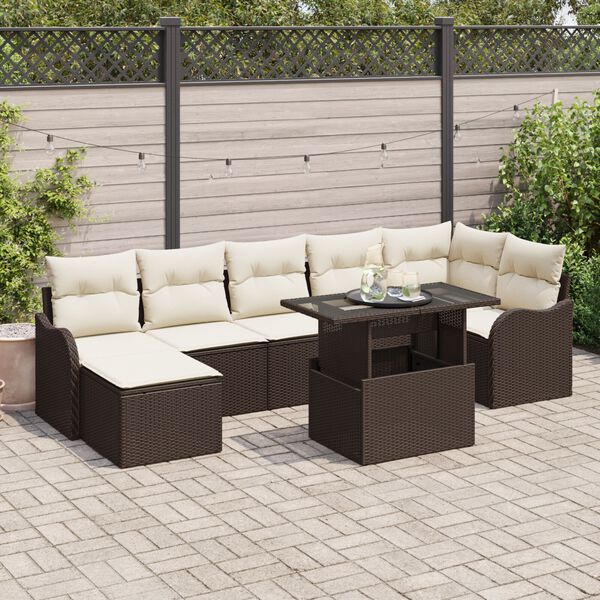 vidaXL Σετ Καναπέ Κήπου με μαξιλάρι 8 pcs Καφέ Πολυ ράταν