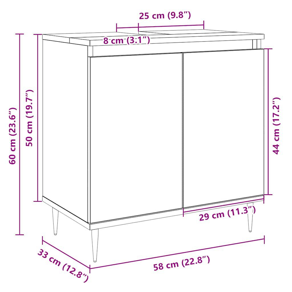 vidaXL Ντουλάπι Μπάνιου Sonoma Δρυς 58 x 33 x 60 εκ. από Επεξεργ. Ξύλο