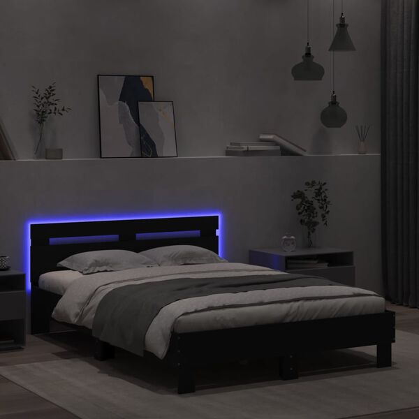 vidaXL Πλαίσιο Κρεβατιού με Κεφαλάρι και LED Μαύρο 120 x 200 εκ.