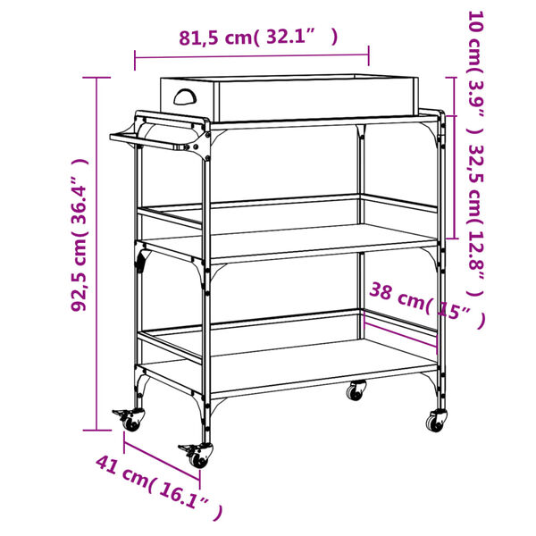 vidaXL Τρόλεϊ Κουζίνας Sonoma Δρυς 81,5x41x92,5 εκ. Επεξεργασμένο Ξύλο