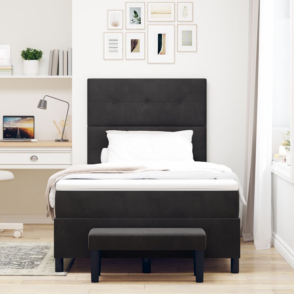 vidaXL Κρεβάτι Box Spring με Στρώμα & Πάγκο Μαύρο 120x200 εκ. Βελούδο