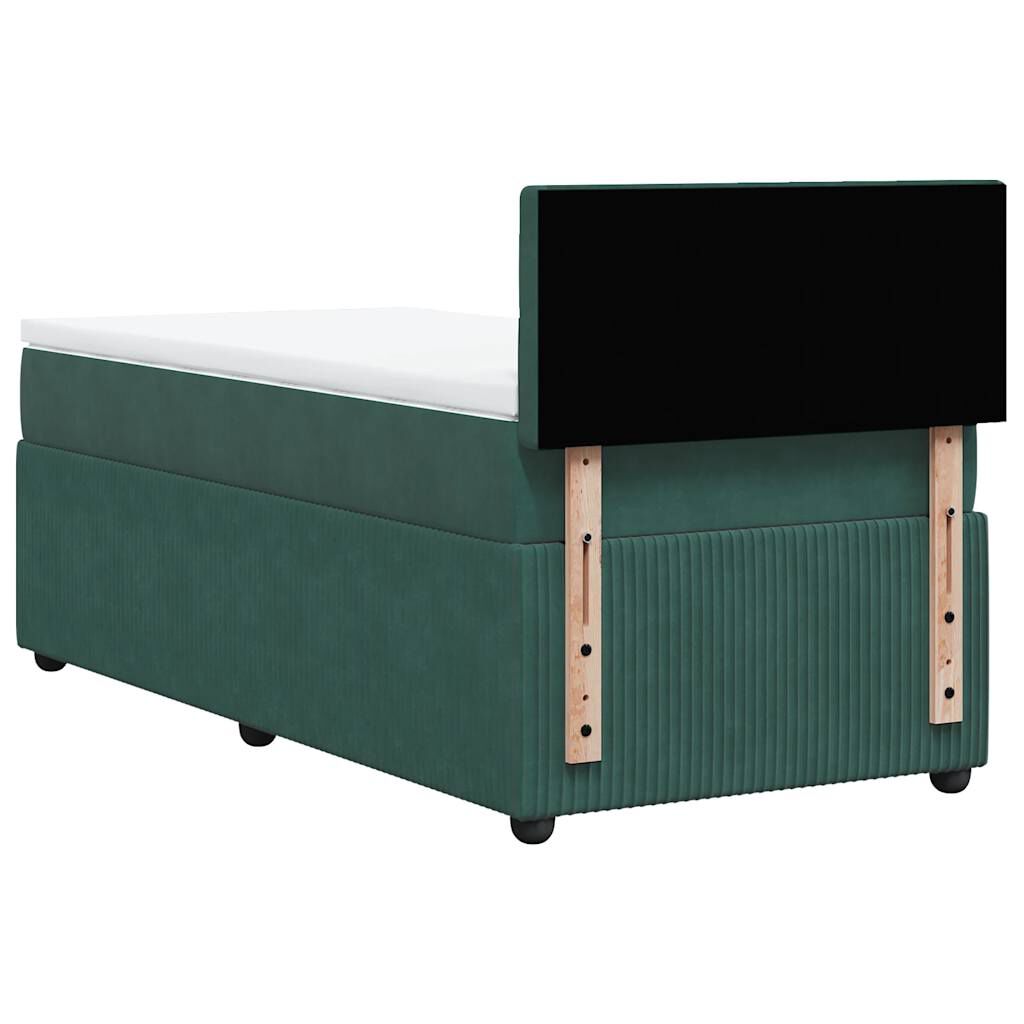 vidaXL Κρεβάτι Boxspring με Στρώμα Σκούρο Πράσινο 90x190 εκ. Βελούδινο