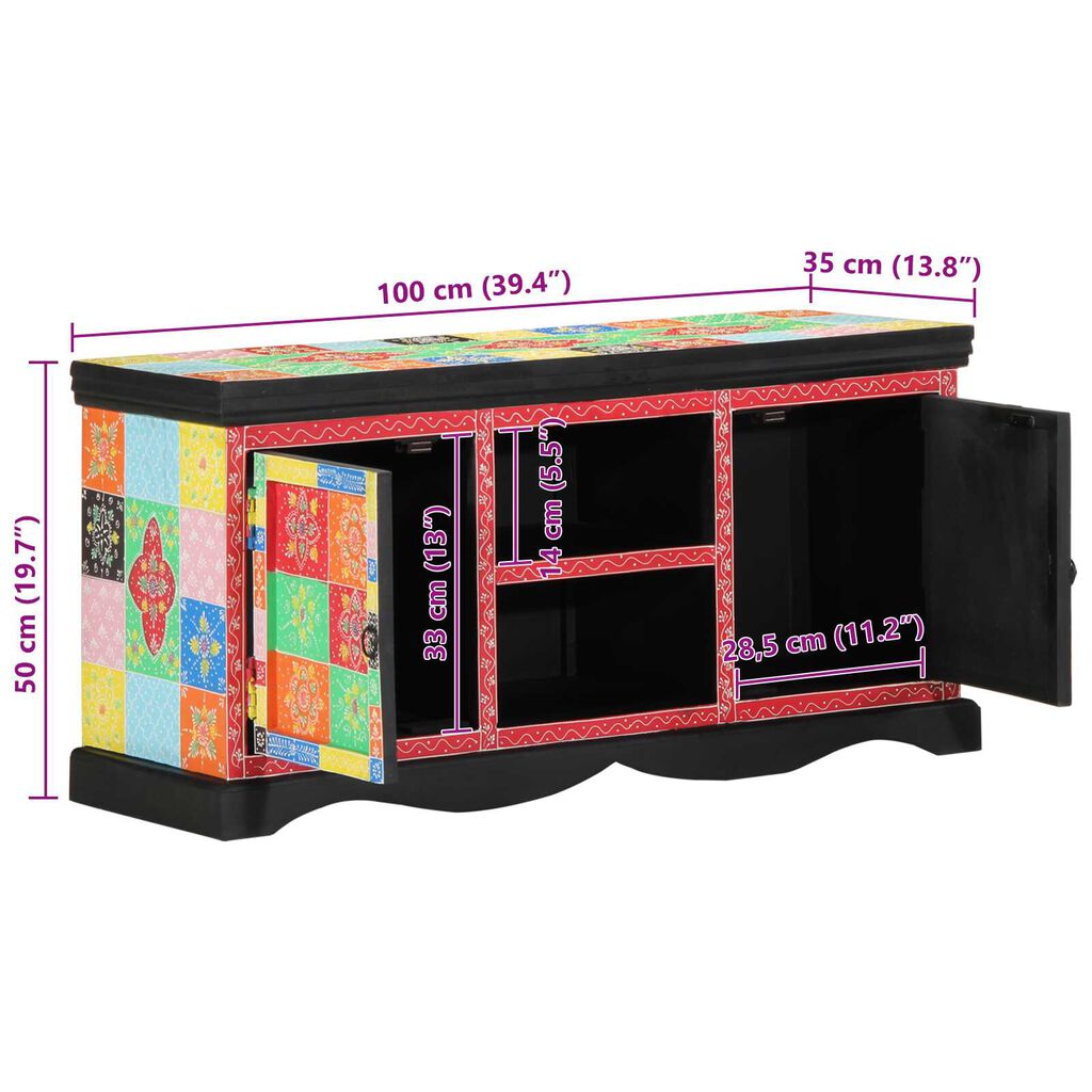 vidaXL Πολύχρωμη Κονσόλα Τηλεόρασης 100x35x50 εκ. από Στερεό Ξύλο Μάνγκο