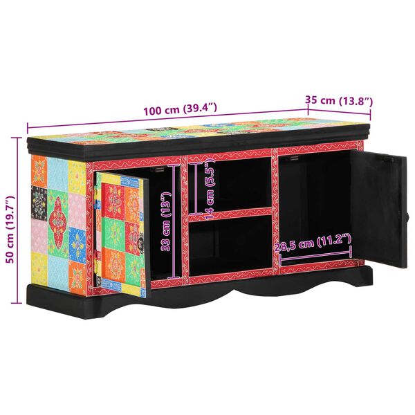 vidaXL Πολύχρωμη Κονσόλα Τηλεόρασης 100x35x50 εκ. από Στερεό Ξύλο Μάνγκο