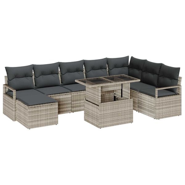 vidaXL Σετ Καναπέ Κήπου με αποθήκευση 9 pcs Ανοιχτό γκρι Πολυ ράταν