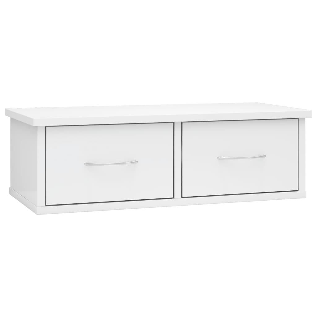 vidaXL Ράφι Τοίχου με Συρτάρια Γυαλ. Λευκό 60x26x18,5 εκ. Επεξ. Ξύλο
