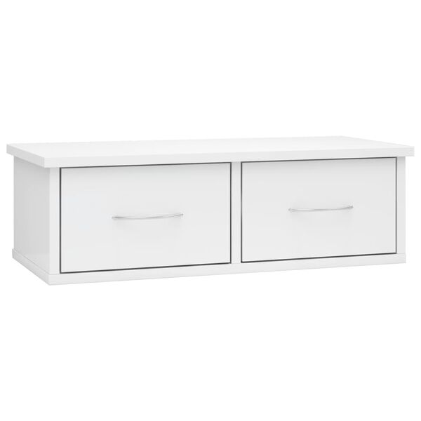vidaXL Ράφι Τοίχου με Συρτάρια Γυαλ. Λευκό 60x26x18,5 εκ. Επεξ. Ξύλο