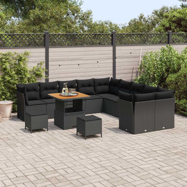 vidaXL Σετ Καναπέ Κήπου 13 pcs Μαύρο συνθετικό ρατάν