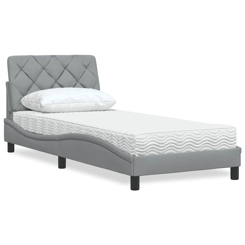 vidaXL Κρεβάτι με Στρώμα Ανοιχτό Γκρι 90x190 εκ. Υφασμάτινο
