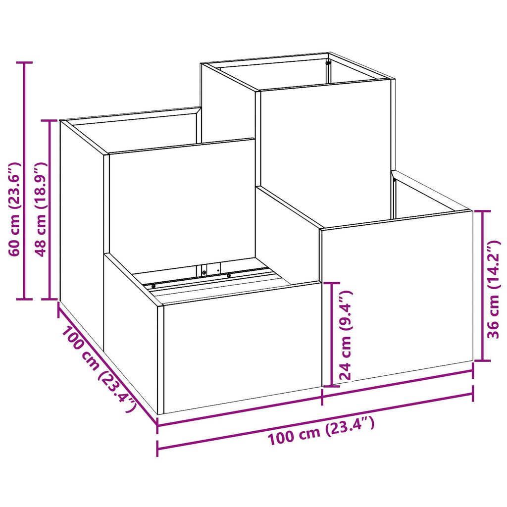 vidaXL Κηπευτικός Δοχείο 100x100x60 εκ Γαλβανισμένο Χάλυβα