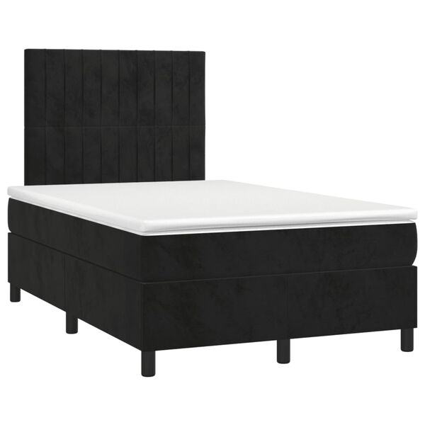 vidaXL Κρεβάτι Boxspring με Στρώμα & LED Μαύρο 120x190 εκ. Βελούδινο